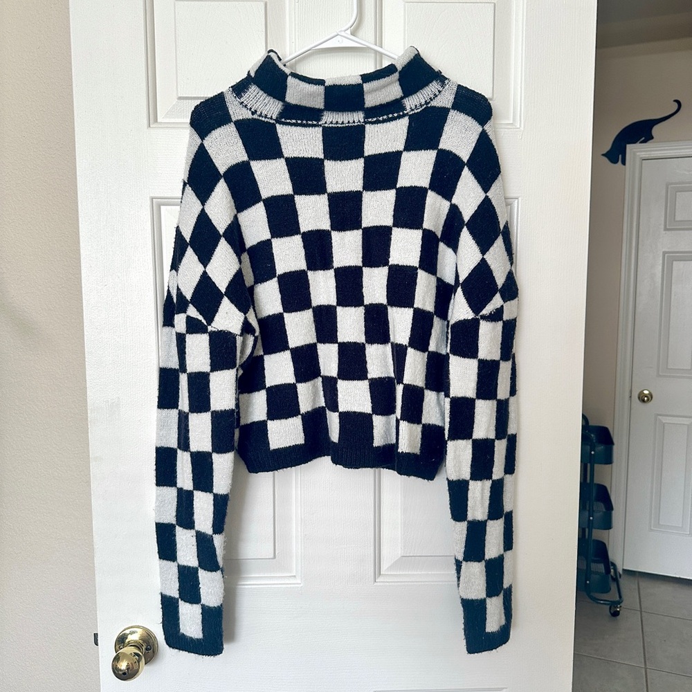 Checkered Black and White Women's Sweater